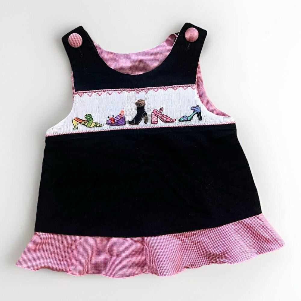Black Corduroy Red Gingham Smocked Dress Shoes Design Baby Girl 12 Months